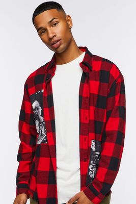 Men Buffalo Plaid Frayed Patch Shirt Red