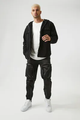 Men Satin 3D Pocket Cargo Joggers in Black, XXL