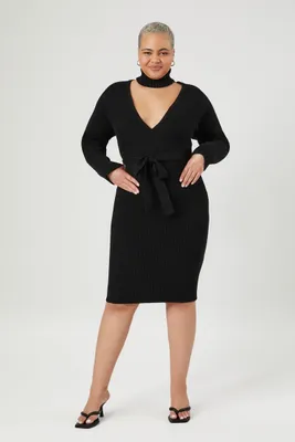 Women's Cutout Mini Sweater Dress Black,