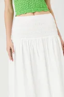 Women's Smocked Poplin Midi Skirt in White, XL