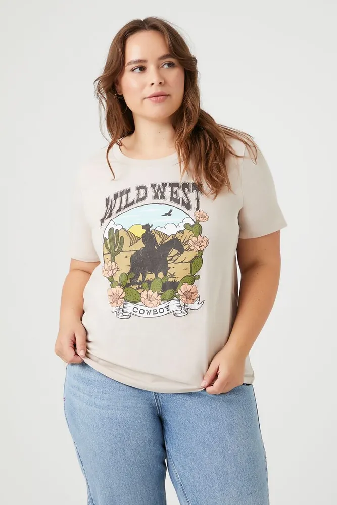 Women's Wild West Graphic T-Shirt in White, 2X