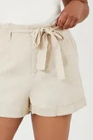 Women's Paperbag Tie-Belt Shorts in Oatmeal, 3X