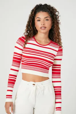 Women's Seamless Striped Crop Top in Fiery Red/Vanilla Medium