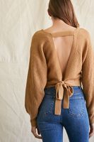 Women's Ribbed Knit Tie-Back Sweater in Camel Small