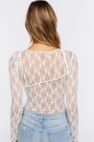 Women's Sheer Floral Lace Bodysuit in Vanilla Medium