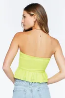 Women's Mesh Ruffled Cropped Tube Top in Acid Green Large