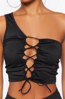 Women's One-Shoulder Lace-Up Crop Top in Black Medium