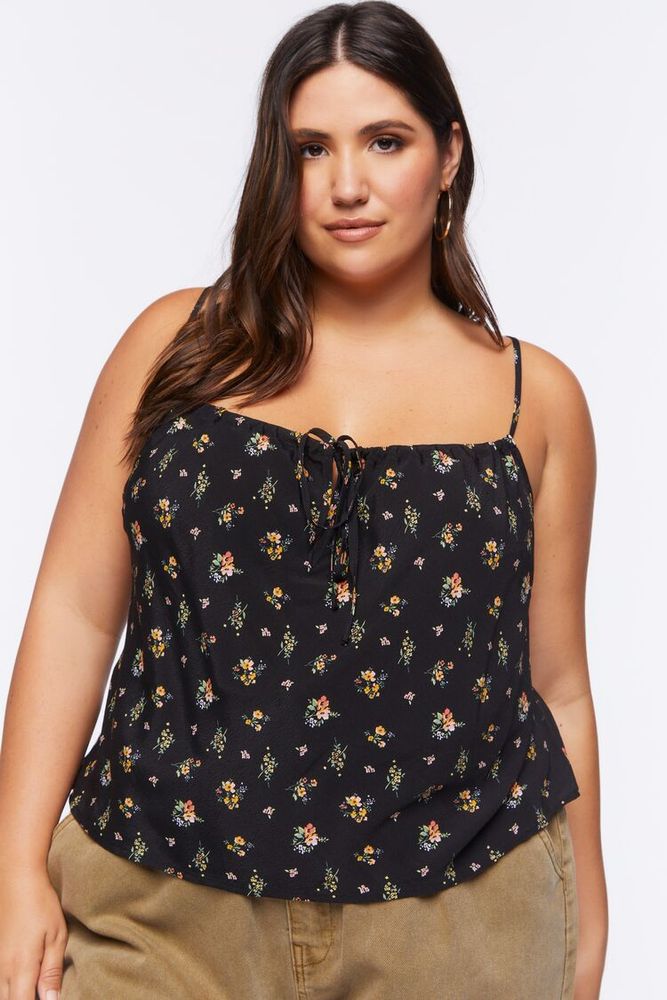 Women's Ditsy Floral Print Cami in Black, 0X