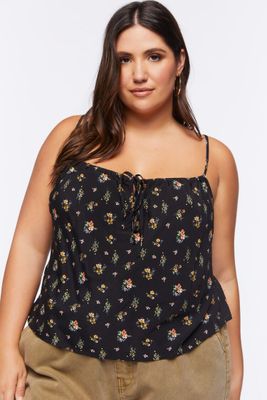 Women's Ditsy Floral Print Cami in Black, 0X