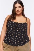 Women's Ditsy Floral Print Cami in Black, 0X