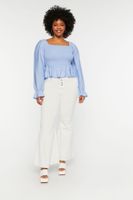 Women's Smocked Trumpet-Sleeve Top Sky Blue,