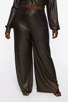 Women's Metallic Striped Top & Pants Set in Black/Gold, 3X