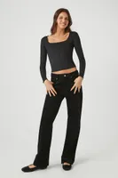 Women's Fitted Long-Sleeve Crop Top in Black Medium