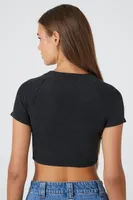 Women's Rib-Knit Cropped T-Shirt in Black, XL