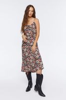 Women's Floral Print Cami Midi Dress in Black Small