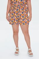 Women's Floral Print Shorts Orange,