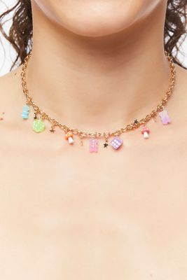 Women's Mushroom & Bear Charm Necklace in Gold
