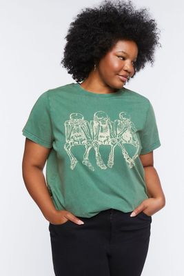 Women's Skeleton Graphic Tee in Green/White, 1X
