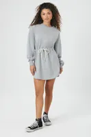 Women's French Terry Drawstring Mini Dress in Heather Grey Small