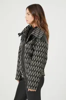 Women's Tweed Chevron Bomber Jacket in Black/White Small