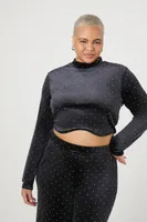 Women's Velvet Rhinestone Crop Top Black,