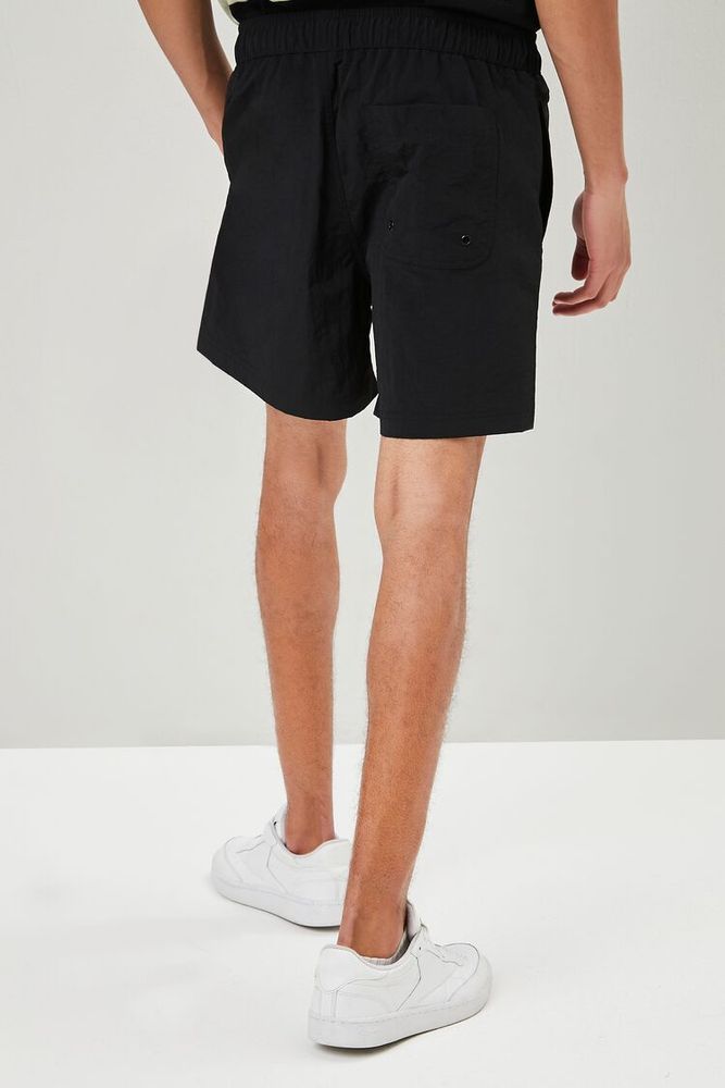 Men Embroidered Recycled Nylon Swim Trunks in Black Large