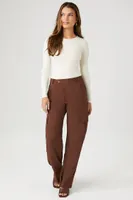 Women's Pinstriped Wide-Leg Cargo Pants in Brown Large