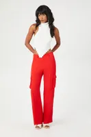 Women's Chiffon Cargo Straight-Leg Pants in Fiery Red, XS