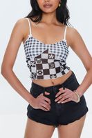 Women's Mixed Plaid Mesh Cami in Black/White Medium