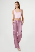 Women's Satin Cargo Trouser Pants in Light Pink Large