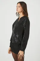 Women's Sequin Bomber Jacket in Black Small