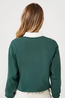 Women's Cropped Long-Sleeve Rugby Shirt in Hunter Green/White, XL