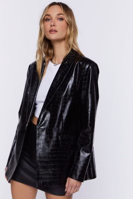 Women's Faux Croc Leather Blazer in Black Large