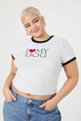 Women's I Heart My Dog Ringer T-Shirt in Heather Grey, 2X