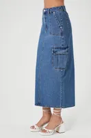 Women's Denim Cargo Midi Skirt in Dark Denim, XS