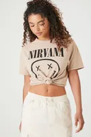 Women's Nirvana Graphic T-Shirt in Taupe/Black, S/M