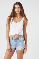 Women's Distressed Mid-Rise Denim Shorts Denim,