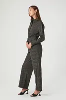 Women's Pinstriped Straight-Leg Jumpsuit in Black Small