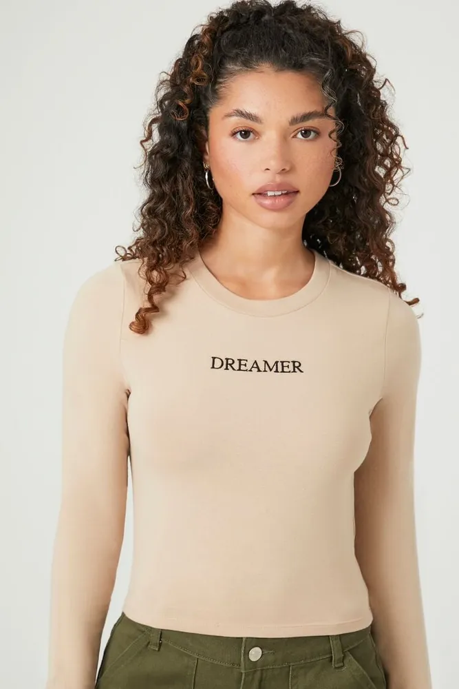 Women's Embroidered Dreamer Top in Taupe/Black, XL