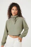 Women's Drawstring Turtleneck Crop Top in Olive Medium