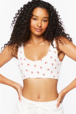 Women's Mushroom Print Lounge Bralette in White/Ruby Medium