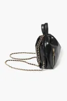 Women's Faux Leather Curb Chain Backpack in Black