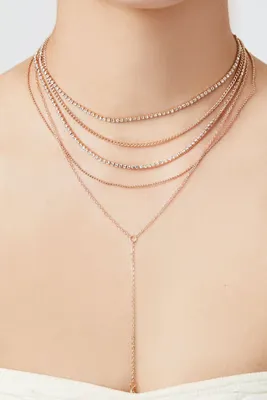 Women's Layered Rhinestone Y-Chain Necklace