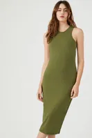 Women's Racerback Bodycon Midi Dress in Olive Small