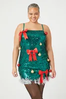 Women's Sequin Christmas Tree Dress in Green, 3X