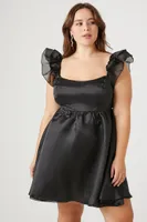 Women's Organza Mini Dress in Black, 3X