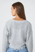 Women's Distressed Cardigan Sweater in Heather Grey Small