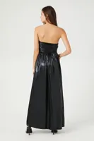 Women's Metallic Ruched Strapless Midi Dress in Black, XS