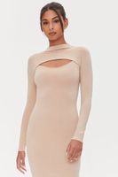 Women's Cutout Bodycon Midi Dress in Tan Small