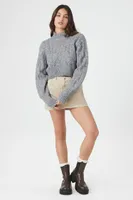 Women's Cable Knit Cropped Sweater Silver